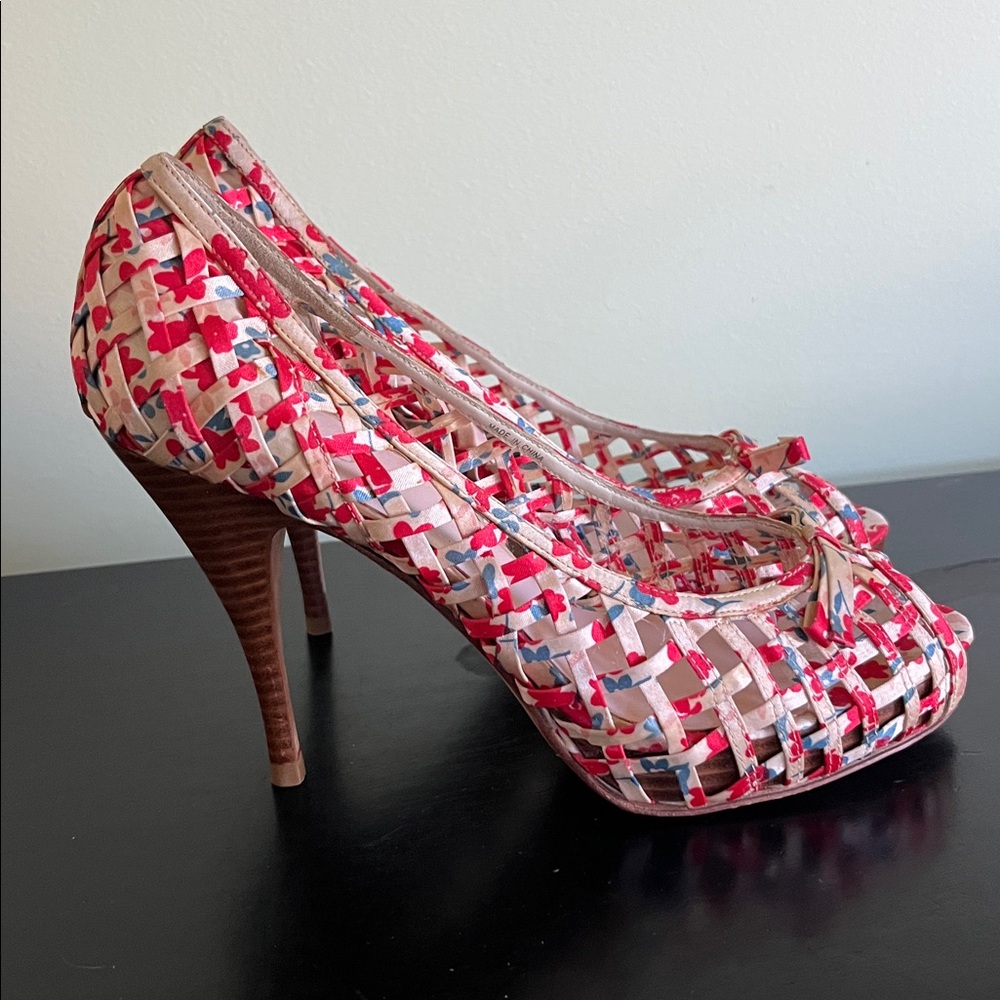 Aldo floral print peep-toe basket weave platform heels - Picture 12 of 13